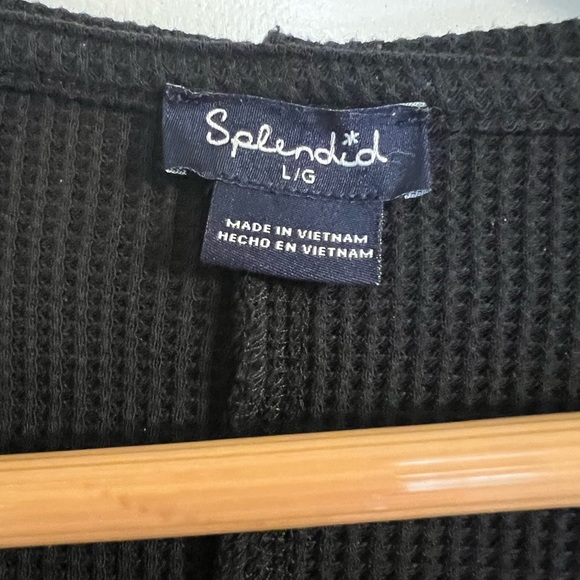 Splendid Waffle Knit Black Hooded Cardigan Size L - Picture 4 of 5